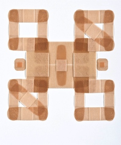 Bandages: Pattern 4: Band Aid, 2008, sheer adhesive bandages on paper, 15" x 11.5"