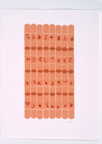 Constant Mend 1, 2006, Bandages on paper, embroidery, 15"x 11.5"